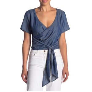 Melrose and Market Faux Wrap Denim Blouse Size Medium